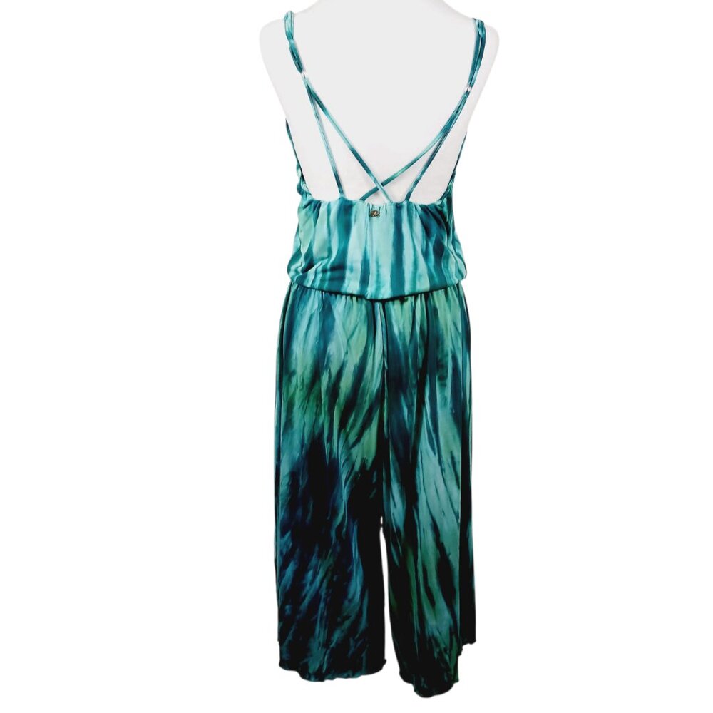 Zen Knits, Calf/Ankle Length Teal Tie Dye Jumpsuit, Size Large, Adj. Straps Boho - Picture 8 of 16